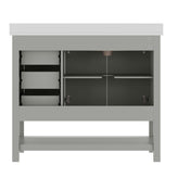 Vega 42" Bathroom Vanity with Sink, Cabinet with Black Hardware, Soft Close Doors, Open Shelf & 3 Drawers, Carrara Marble Finish Counter, Gray/White