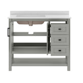 Vega 42" Bathroom Vanity with Sink, Cabinet with Black Hardware, Soft Close Doors, Open Shelf & 3 Drawers, Carrara Marble Finish Counter, Gray/White