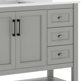 Vega 42" Bathroom Vanity with Sink, Cabinet with Black Hardware, Soft Close Doors, Open Shelf & 3 Drawers, Carrara Marble Finish Counter, Gray/White