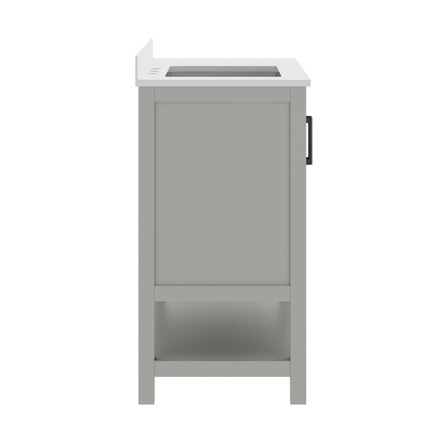 Vega 42" Bathroom Vanity with Sink, Cabinet with Black Hardware, Soft Close Doors, Open Shelf & 3 Drawers, Carrara Marble Finish Counter, Gray/White