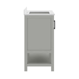 Vega 42" Bathroom Vanity with Sink, Cabinet with Black Hardware, Soft Close Doors, Open Shelf & 3 Drawers, Carrara Marble Finish Counter, Gray/White