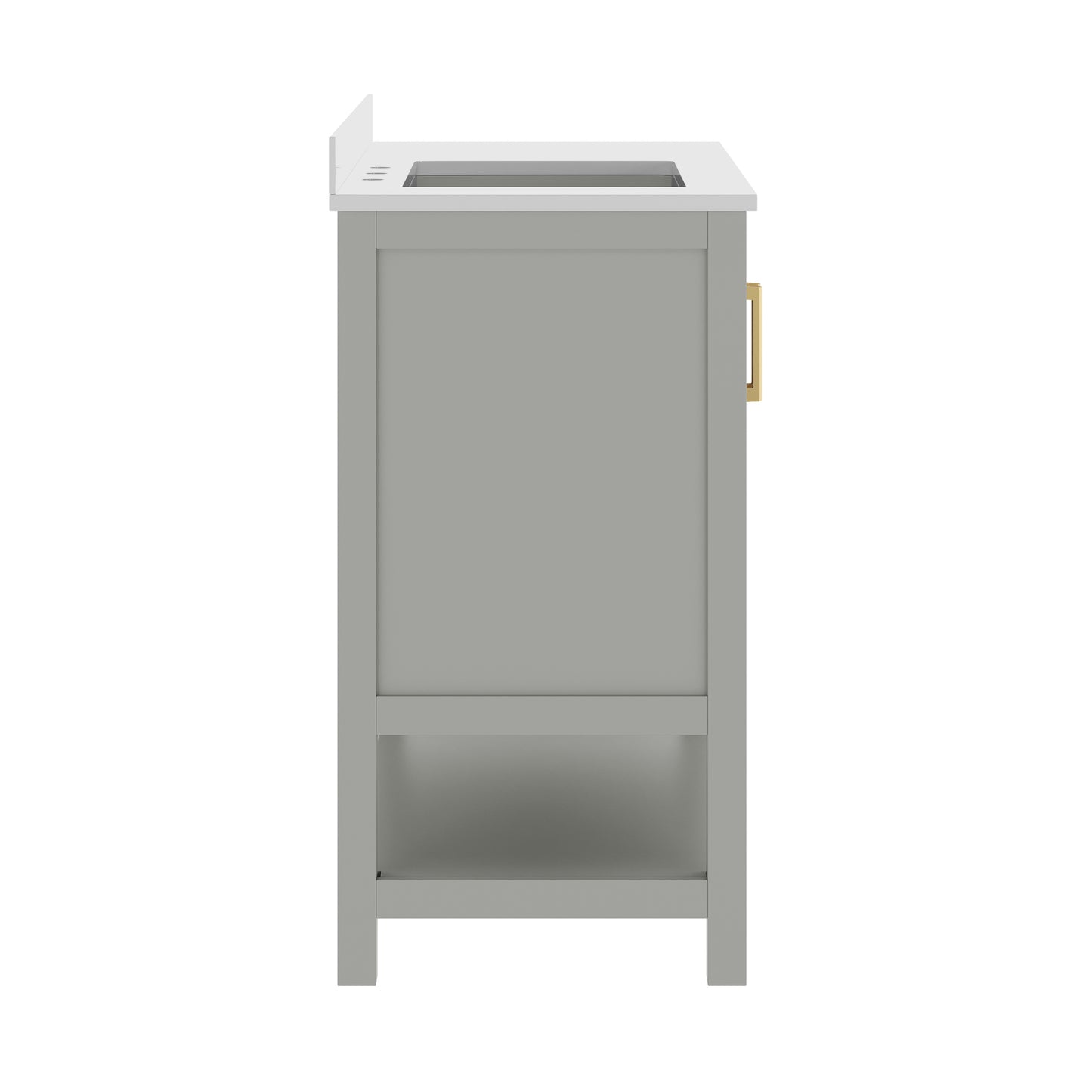 Vega 42" Bathroom Vanity with Sink, Cabinet with Gold Hardware, Soft Close Doors, Open Shelf & 3 Drawers, Carrara Marble Finish Counter, Gray/White