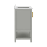 Vega 42" Bathroom Vanity with Sink, Cabinet with Gold Hardware, Soft Close Doors, Open Shelf & 3 Drawers, Carrara Marble Finish Counter, Gray/White