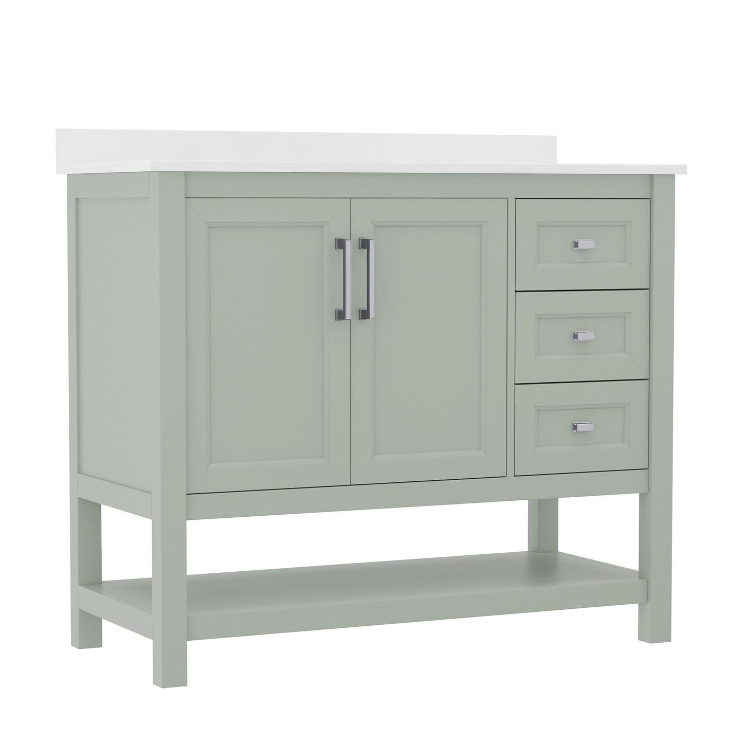 Vega 42 Inch Bathroom Vanity with Sink, Storage Cabinet with Soft Close Doors, Open Shelf and 3 Drawers, Carrara Marble Finish Countertop, Sage