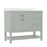 Vega 42 Inch Bathroom Vanity with Sink, Storage Cabinet with Soft Close Doors, Open Shelf and 3 Drawers, Carrara Marble Finish Countertop, Sage
