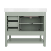 Vega 42 Inch Bathroom Vanity with Sink, Storage Cabinet with Soft Close Doors, Open Shelf and 3 Drawers, Carrara Marble Finish Countertop, Sage
