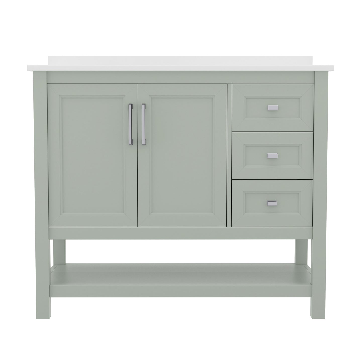 Vega 42 Inch Bathroom Vanity with Sink, Storage Cabinet with Soft Close Doors, Open Shelf and 3 Drawers, Carrara Marble Finish Countertop, Sage