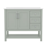 Vega 42 Inch Bathroom Vanity with Sink, Storage Cabinet with Soft Close Doors, Open Shelf and 3 Drawers, Carrara Marble Finish Countertop, Sage
