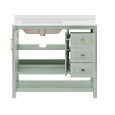 Vega 42" Bathroom Vanity with Sink, Cabinet with Gold Hardware, Soft Close Doors, Open Shelf & 3 Drawers, Carrara Marble Finish Counter, Sage/White