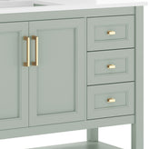 Vega 42" Bathroom Vanity with Sink, Cabinet with Gold Hardware, Soft Close Doors, Open Shelf & 3 Drawers, Carrara Marble Finish Counter, Sage/White