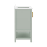 Vega 42" Bathroom Vanity with Sink, Cabinet with Gold Hardware, Soft Close Doors, Open Shelf & 3 Drawers, Carrara Marble Finish Counter, Sage/White