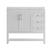 Vega 42 Inch Bathroom Vanity with Sink, Storage Cabinet with Soft Close Doors, Open Shelf and 3 Drawers, Carrara Marble Finish Countertop, White/White