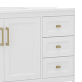Vega 42 Inch Bathroom Vanity with Sink, Storage Cabinet with Soft Close Doors, Open Shelf and 3 Drawers, Carrara Marble Finish Countertop, White/Gold