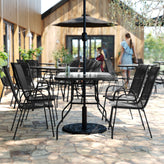 Brazos 5 Piece Commercial Grade Patio Dining Set with Tempered Glass Patio Table with 4 Chairs with Black Flex Comfort Material Seats and Backs