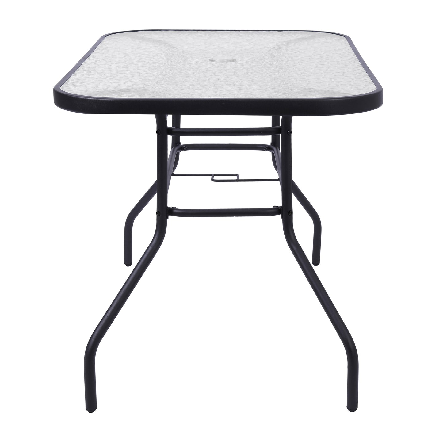Brazos 5 Piece Commercial Grade Patio Dining Set with Tempered Glass Patio Table with 4 Chairs with Brown Flex Comfort Material Seats and Backs