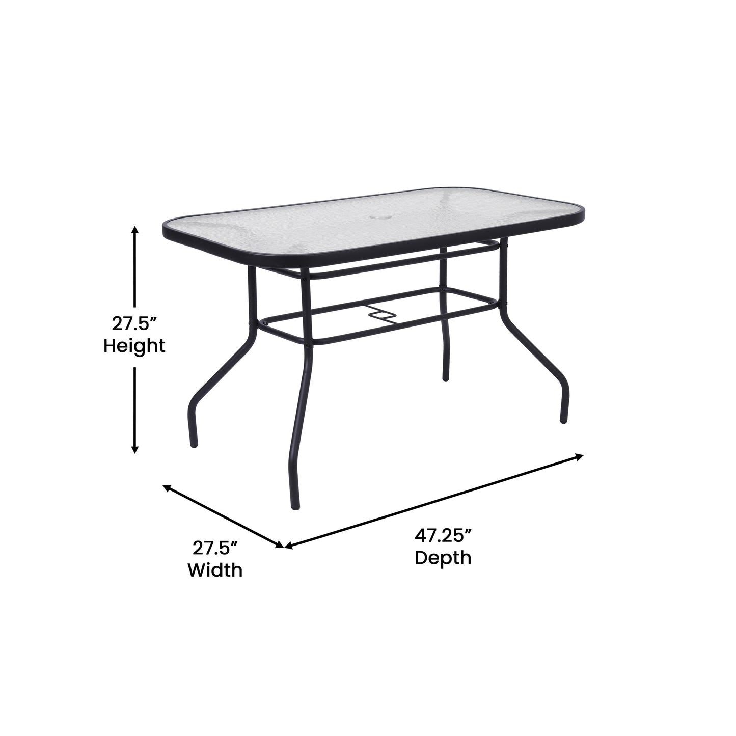 Brazos 5 Piece Commercial Grade Patio Dining Set with Tempered Glass Patio Table with 4 Chairs with Gray Flex Comfort Material Seats and Backs
