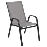 Brazos 5 Piece Commercial Grade Patio Dining Set with Tempered Glass Patio Table with 4 Chairs with Gray Flex Comfort Material Seats and Backs
