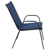 Brazos 5 Piece Commercial Grade Patio Dining Set with Tempered Glass Patio Table with 4 Chairs with Navy Flex Comfort Material Seats and Backs