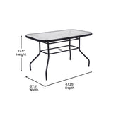 Brazos 5 Piece Commercial Grade Patio Dining Set with Tempered Glass Patio Table with 4 Chairs with Red Flex Comfort Material Seats and Backs