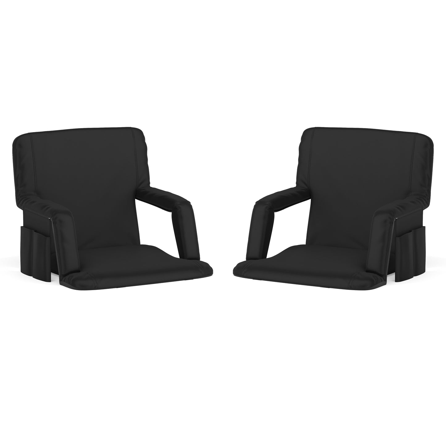 Malta Set of 2 Black Portable Lightweight Reclining Stadium Chairs with Armrests, Padded Back & Seat - Storage Pockets & Backpack Straps