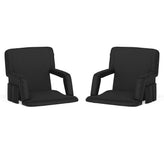 Malta Set of 2 Black Portable Lightweight Reclining Stadium Chairs with Armrests, Padded Back & Seat - Storage Pockets & Backpack Straps