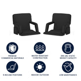 Malta Set of 2 Black Portable Lightweight Reclining Stadium Chairs with Armrests, Padded Back & Seat - Storage Pockets & Backpack Straps