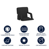 Malta Black Portable Lightweight Reclining Stadium Chair with Armrests, Padded Back & Seat with Dual Storage Pockets and Backpack Straps