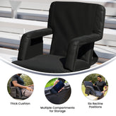 Malta Black Portable Lightweight Reclining Stadium Chair with Armrests, Padded Back & Seat with Dual Storage Pockets and Backpack Straps