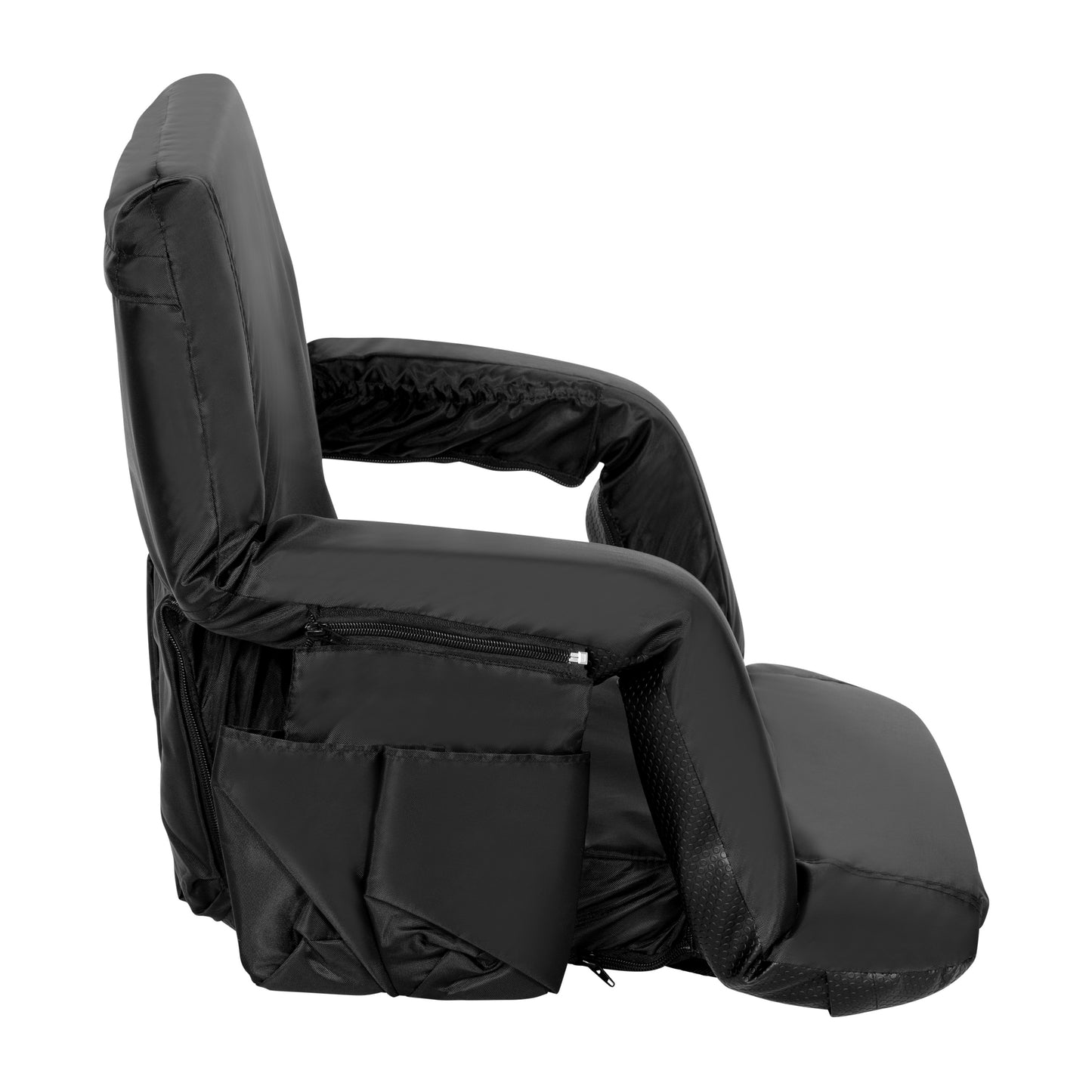 Malta Set of 2 Black Portable Lightweight Reclining Stadium Chairs with Armrests, Padded Back & Seat - Storage Pockets & Backpack Straps