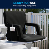 Malta Set of 2 Black Portable Lightweight Reclining Stadium Chairs with Armrests, Padded Back & Seat - Storage Pockets & Backpack Straps