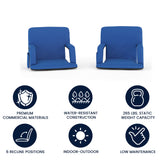 Malta Set of 2 Blue Portable Lightweight Reclining Stadium Chairs with Armrests, Padded Back & Seat - Storage Pockets & Backpack Straps