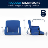 Malta Set of 2 Blue Portable Lightweight Reclining Stadium Chairs with Armrests, Padded Back & Seat - Storage Pockets & Backpack Straps