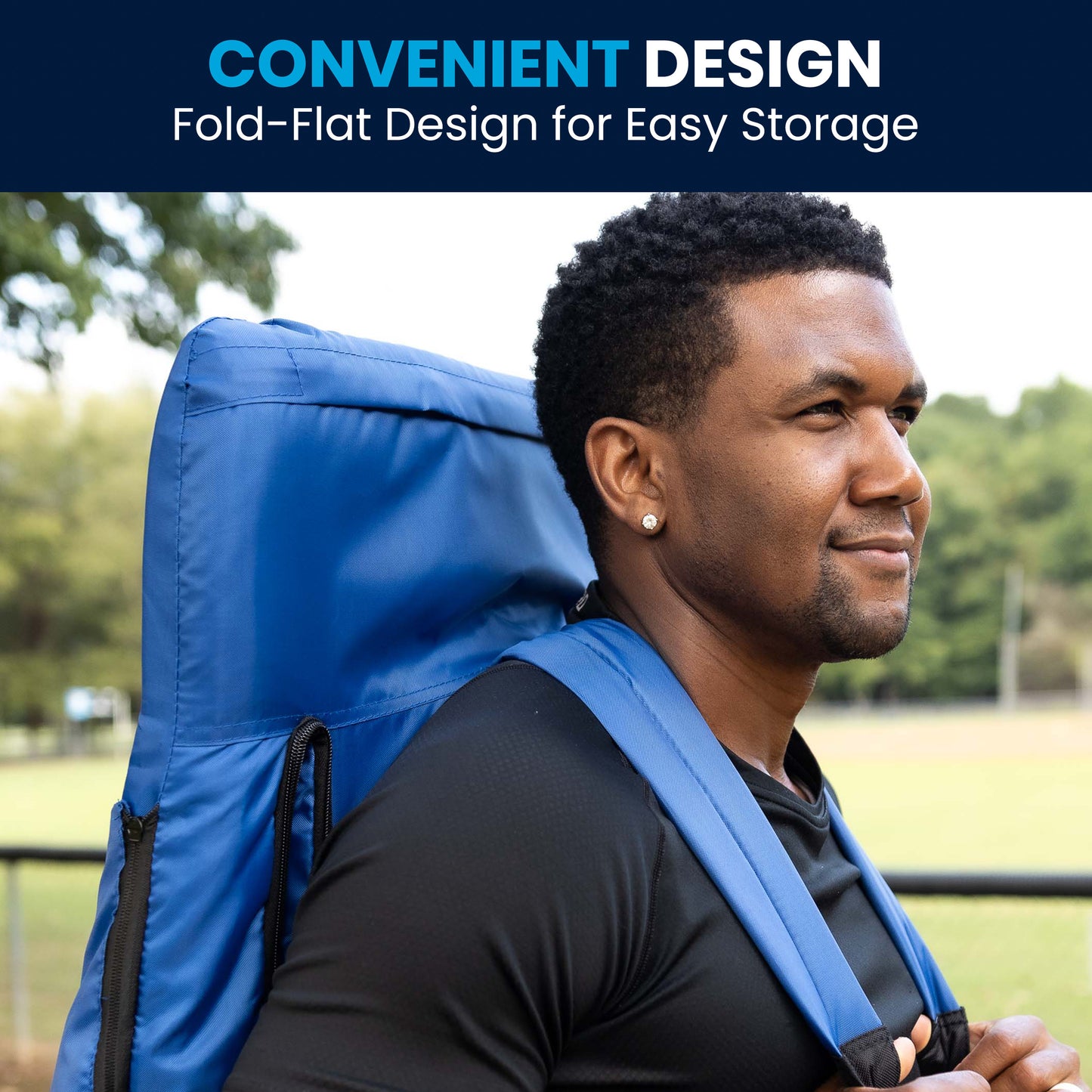 Malta Set of 2 Blue Portable Lightweight Reclining Stadium Chairs with Armrests, Padded Back & Seat - Storage Pockets & Backpack Straps