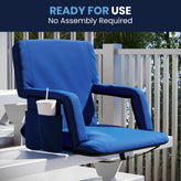Malta Blue Portable Lightweight Reclining Stadium Chair with Armrests, Padded Back & Seat with Dual Storage Pockets and Backpack Straps