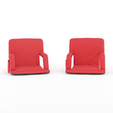 Malta Set of 2 Red Portable Lightweight Reclining Stadium Chairs with Armrests, Padded Back & Seat - Storage Pockets & Backpack Straps