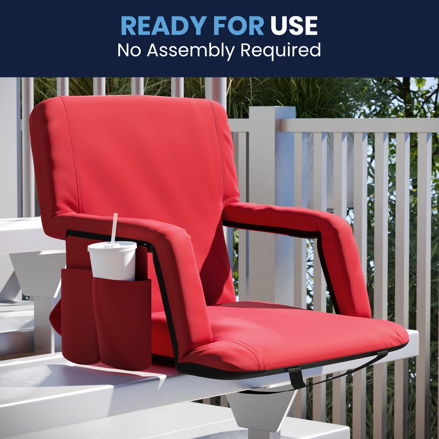 Malta Red Portable Lightweight Reclining Stadium Chair with Armrests, Padded Back & Seat with Dual Storage Pockets and Backpack Straps