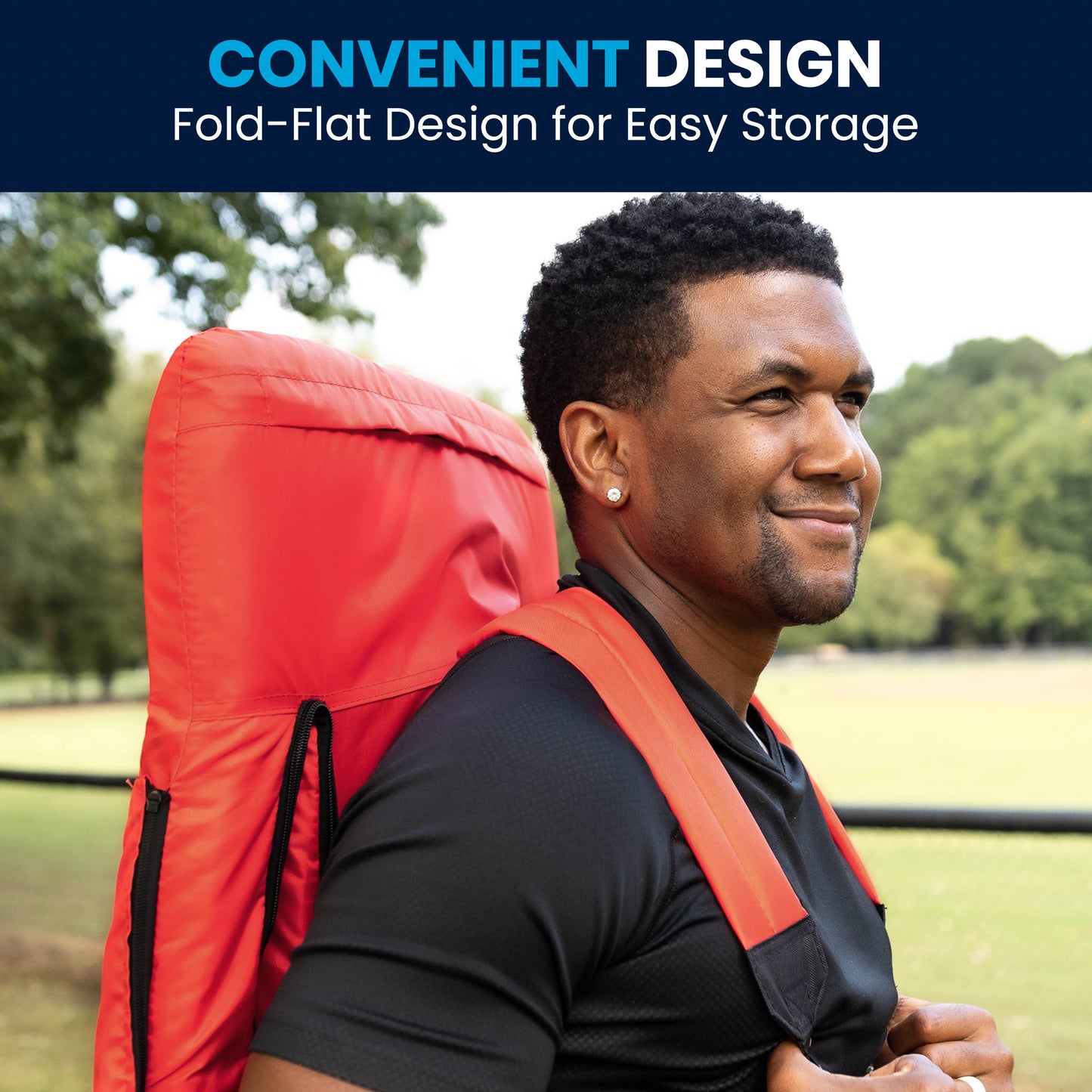 Malta Red Portable Lightweight Reclining Stadium Chair with Armrests, Padded Back & Seat with Dual Storage Pockets and Backpack Straps