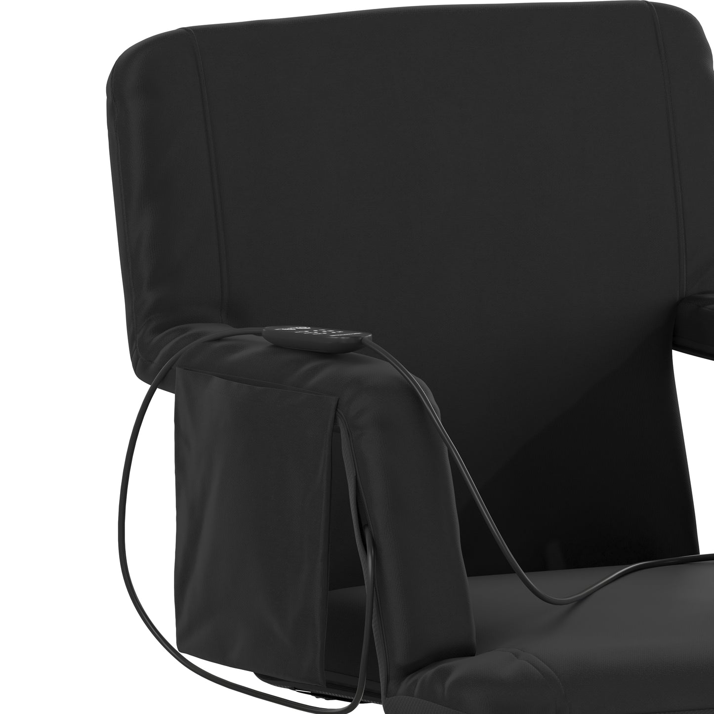 Malta Black Portable Heated Reclining Stadium Chair with Armrests, Padded Back & Heated Seat with Dual Storage Pockets and Backpack Straps