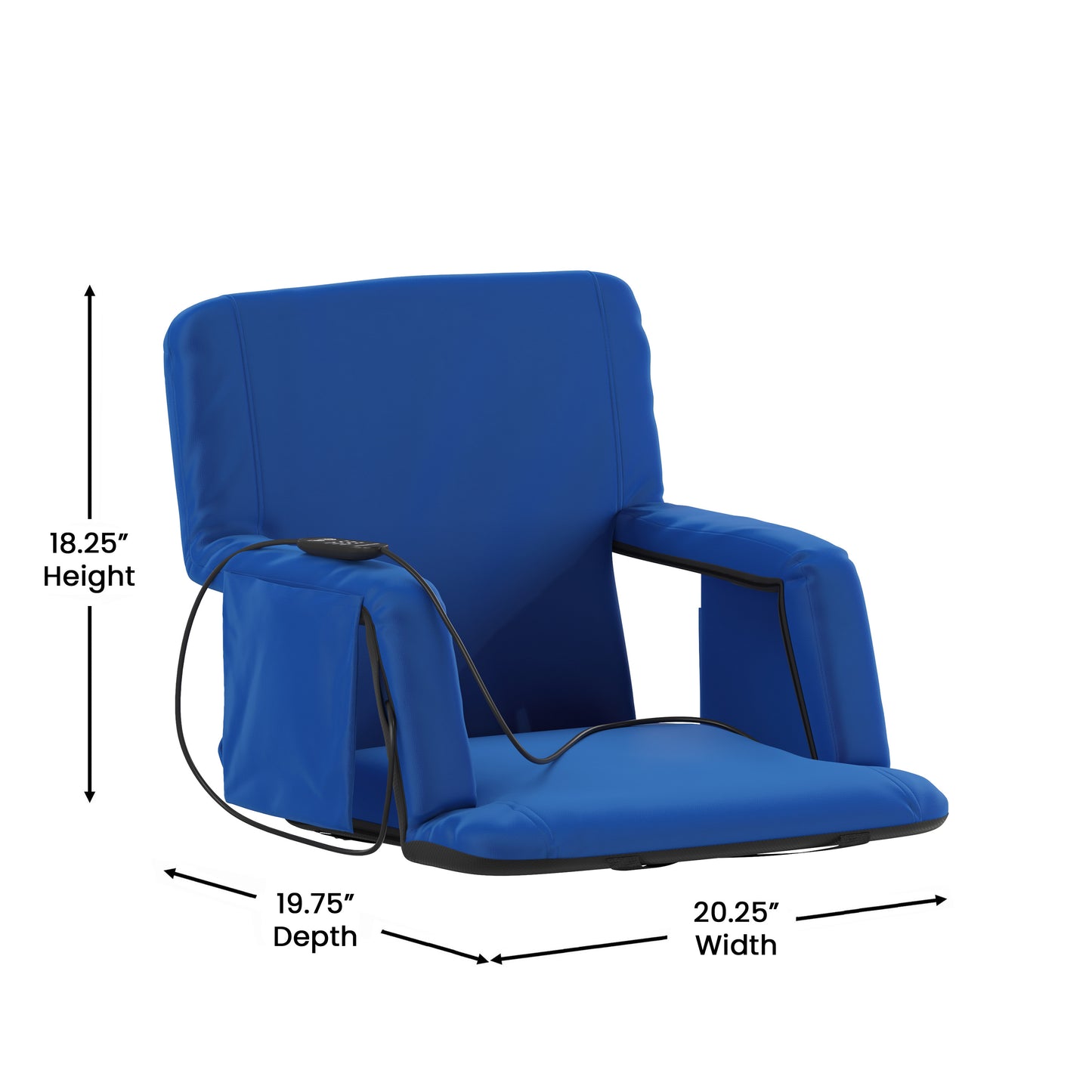 Malta Blue Portable Heated Reclining Stadium Chair with Armrests, Padded Back & Heated Seat with Dual Storage Pockets and Backpack Straps