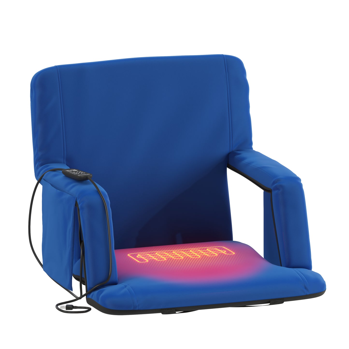 Malta Blue Portable Heated Reclining Stadium Chair with Armrests, Padded Back & Heated Seat with Dual Storage Pockets and Backpack Straps
