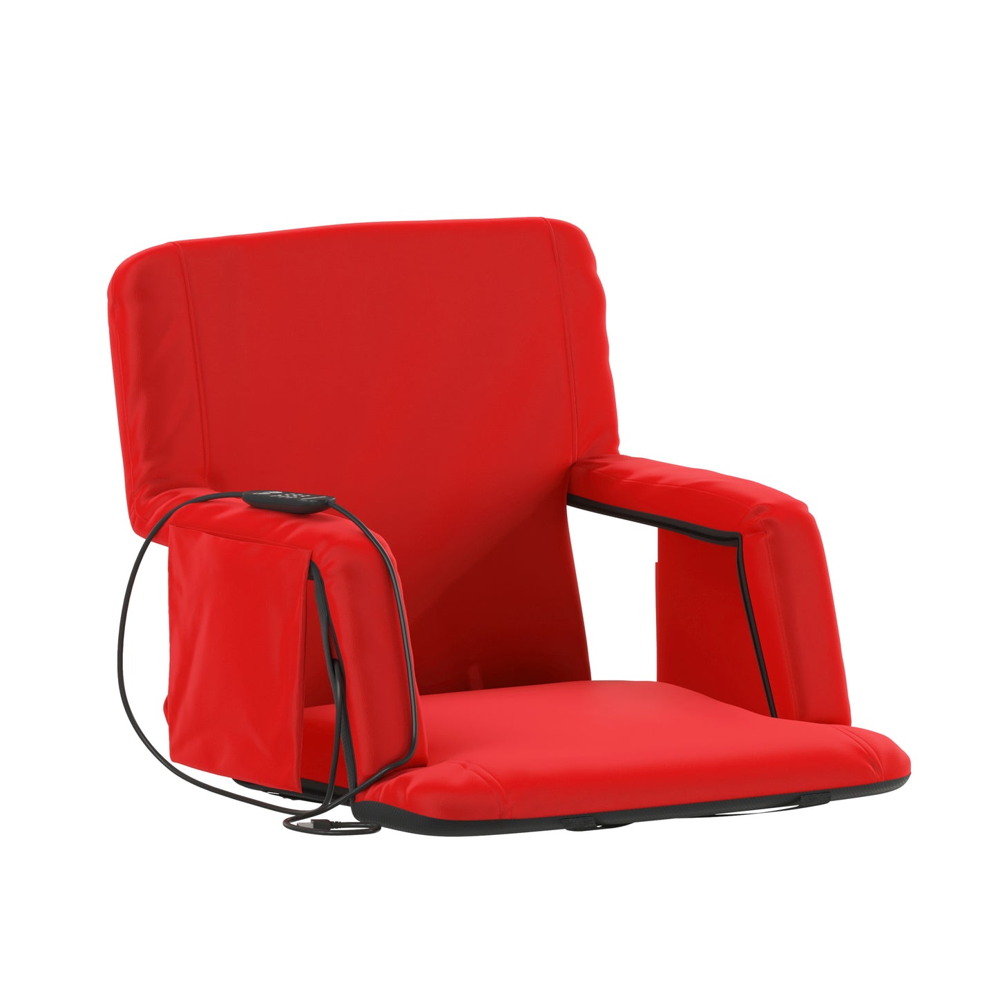 Malta Red Portable Heated Reclining Stadium Chair with Armrests, Padded Back & Heated Seat with Dual Storage Pockets and Backpack Straps