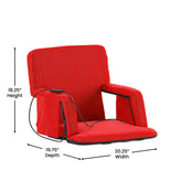 Malta Red Portable Heated Reclining Stadium Chair with Armrests, Padded Back & Heated Seat with Dual Storage Pockets and Backpack Straps