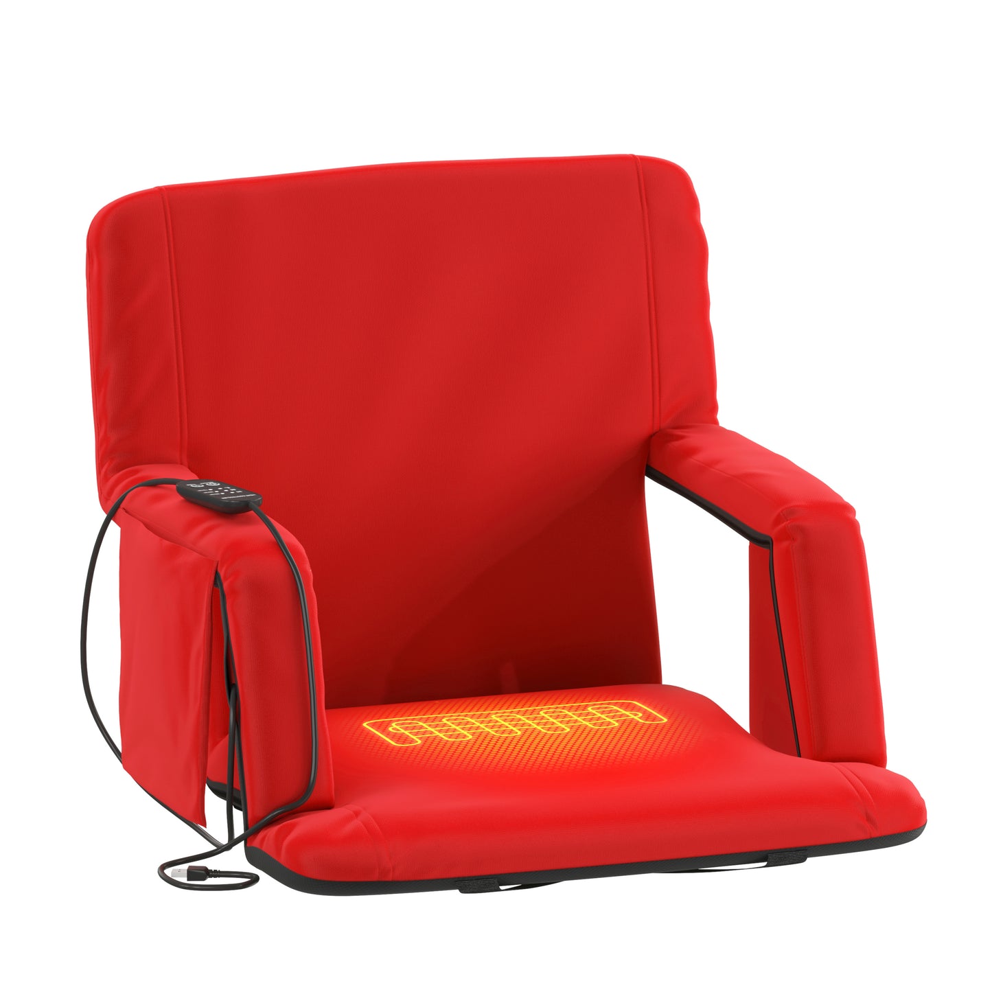 Malta Red Portable Heated Reclining Stadium Chair with Armrests, Padded Back & Heated Seat with Dual Storage Pockets and Backpack Straps
