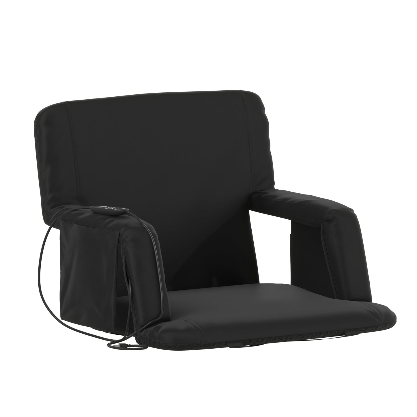 Malta Black Portable Heated Reclining Stadium Chair with Armrests, Heated Padded Back & Heated Seat with Dual Storage Pockets and Backpack Straps