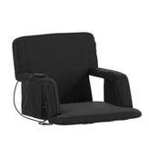 Malta Black Portable Heated Reclining Stadium Chair with Armrests, Heated Padded Back & Heated Seat with Dual Storage Pockets and Backpack Straps