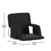 Malta Black Portable Heated Reclining Stadium Chair with Armrests, Heated Padded Back & Heated Seat with Dual Storage Pockets and Backpack Straps
