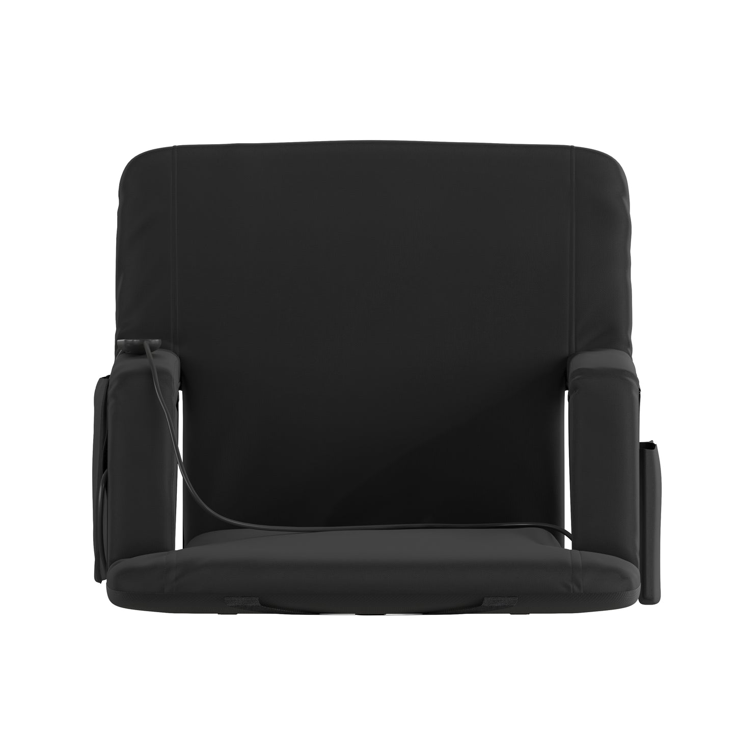 Malta Black Portable Heated Reclining Stadium Chair with Armrests, Heated Padded Back & Heated Seat with Dual Storage Pockets and Backpack Straps