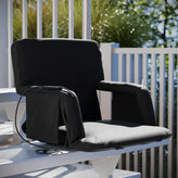 Malta Black Portable Heated Reclining Stadium Chair with Armrests, Heated Padded Back & Heated Seat with Dual Storage Pockets and Backpack Straps