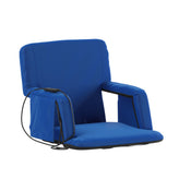 Malta Blue Portable Heated Reclining Stadium Chair with Armrests, Heated Padded Back & Heated Seat with Dual Storage Pockets and Backpack Straps
