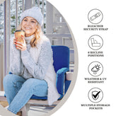 Malta Blue Portable Heated Reclining Stadium Chair with Armrests, Heated Padded Back & Heated Seat with Dual Storage Pockets and Backpack Straps